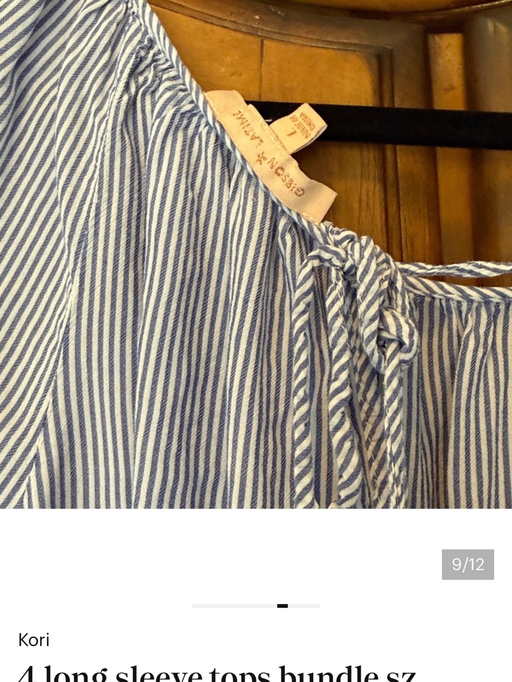 Kori Blue and White Striped Tie-Neck Peasant Blouse